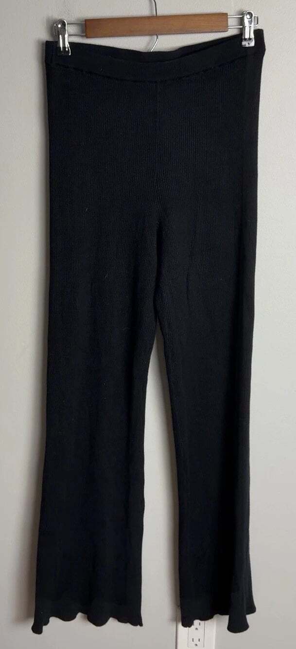 Meshki Black Ribbed Knit Flared Lounge Pants Size Large Women’s